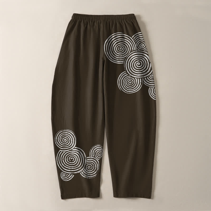 Buddha Stones Pure Cotton Concentric Spiral Pattern Drawstring Men's Tapered Pants With Pockets - image 10