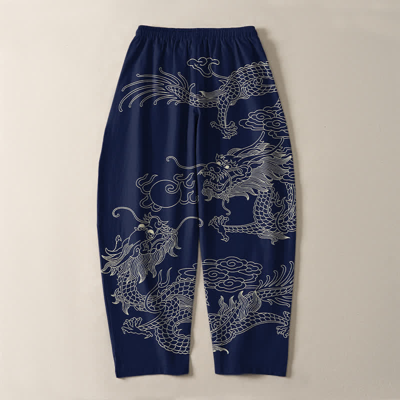 Buddha Stones Pure Cotton Imperial Dragon Pattern Drawstring Men's Tapered Pants With Pockets - image 10