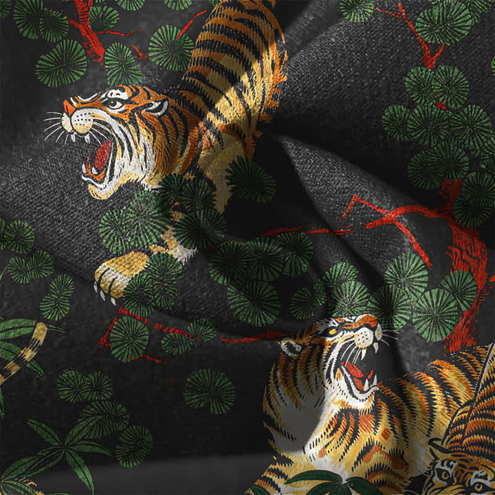 Buddha Stones Pure Cotton Tiger Bamboo Leaf Pattern Drawstring Men's Tapered Pants With Pockets - image 6