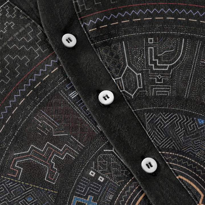 Buddha Stones Cotton Tribal Mandala Pattern Men's Short Sleeve Half Button Shirt - image 3