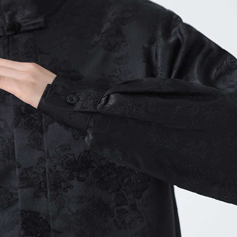 Buddha Stones Fall Elegant Tang Style Mandarin Collar Floral Men's Long Sleeve Shirts - image 11