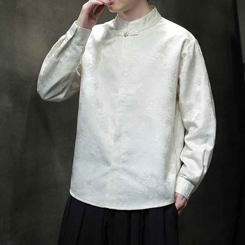 Buddha Stones Fall Elegant Tang Style Mandarin Collar Floral Men's Long Sleeve Shirts - image 19