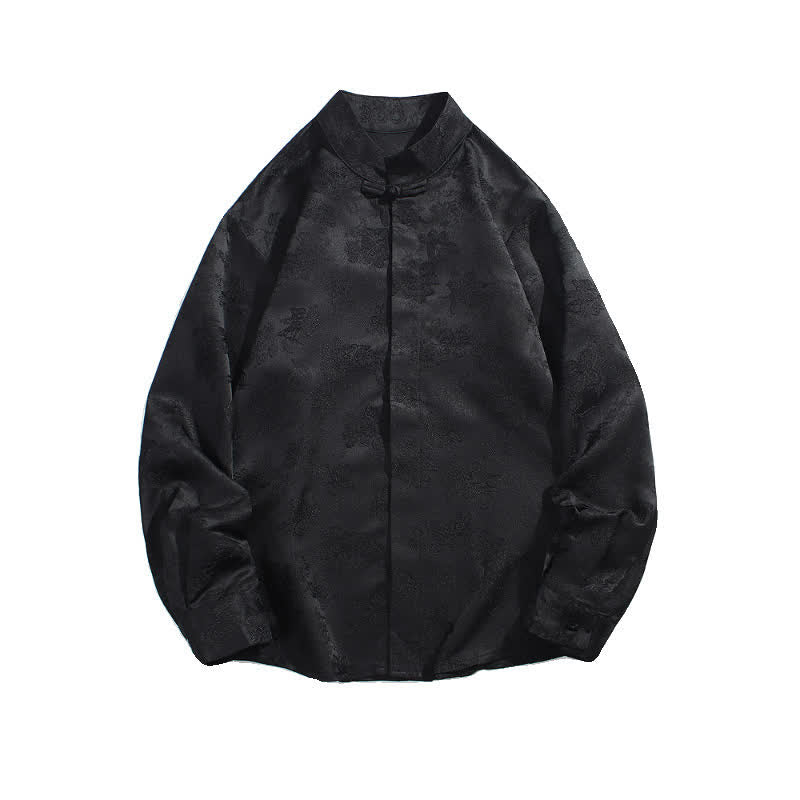 Buddha Stones Fall Elegant Tang Style Mandarin Collar Floral Men's Long Sleeve Shirts - image 9