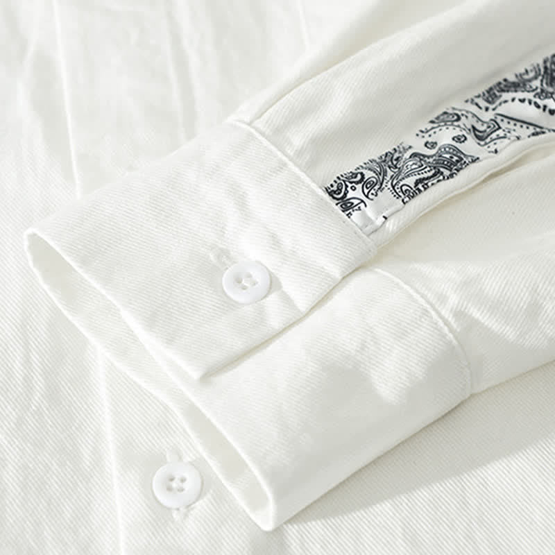 Buddha Stones Fall Casual Vintage Button-Up Paisley Cotton Men's Long Sleeve Shirts With Patch Pocket - image 15