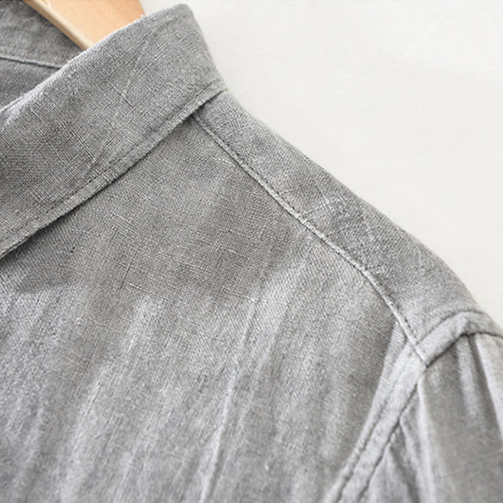 Buddha Stones Spring Casual Button-Up Solid Linen Men's Long Sleeve Shirts - image 7