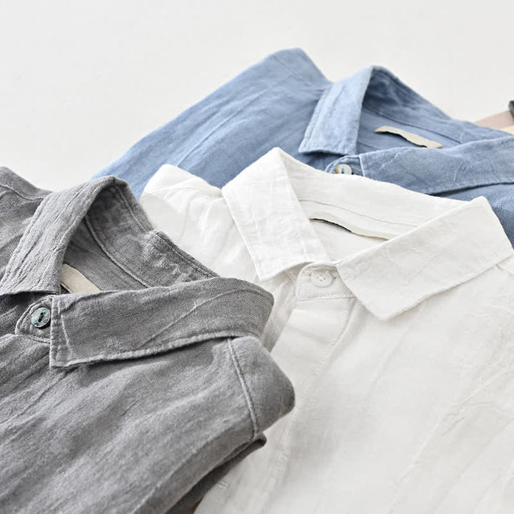 Buddha Stones Spring Casual Button-Up Solid Linen Men's Long Sleeve Shirts - image 27
