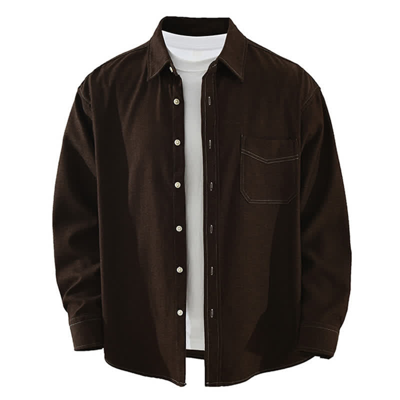 Buddha Stones Fall Casual Solid Men's Long Sleeve Shirts With Patch Pocket - SaddleBrown - US/UK/AU42，EU52 (3XL) - image 12