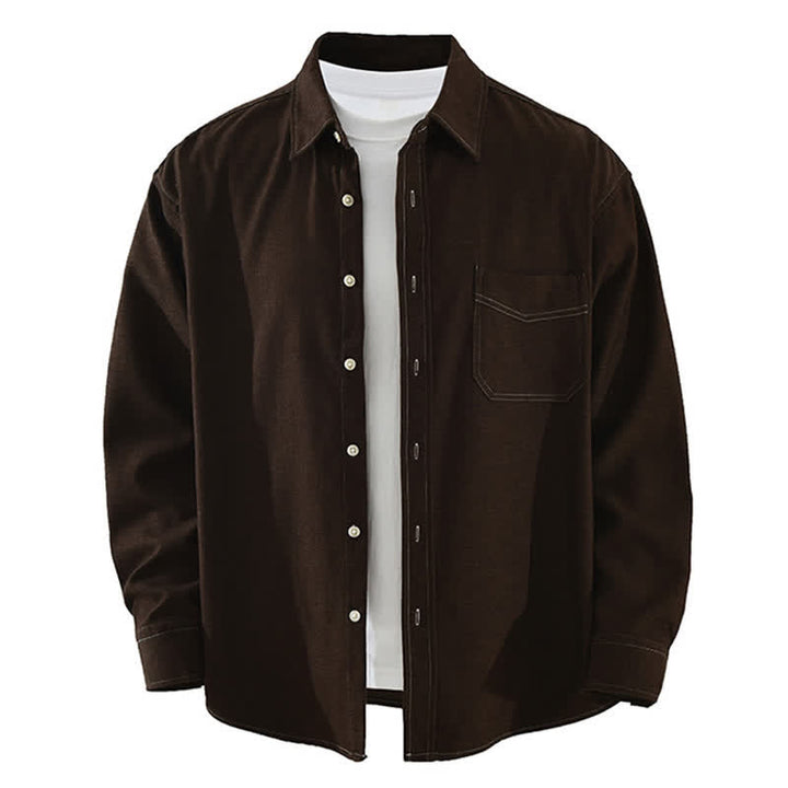 Buddha Stones Fall Casual Solid Men's Long Sleeve Shirts With Patch Pocket - SaddleBrown - US/UK/AU42，EU52 (3XL) - image 12
