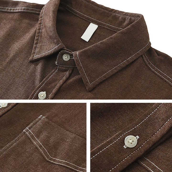 Buddha Stones Fall Casual Solid Men's Long Sleeve Shirts With Patch Pocket - image 2