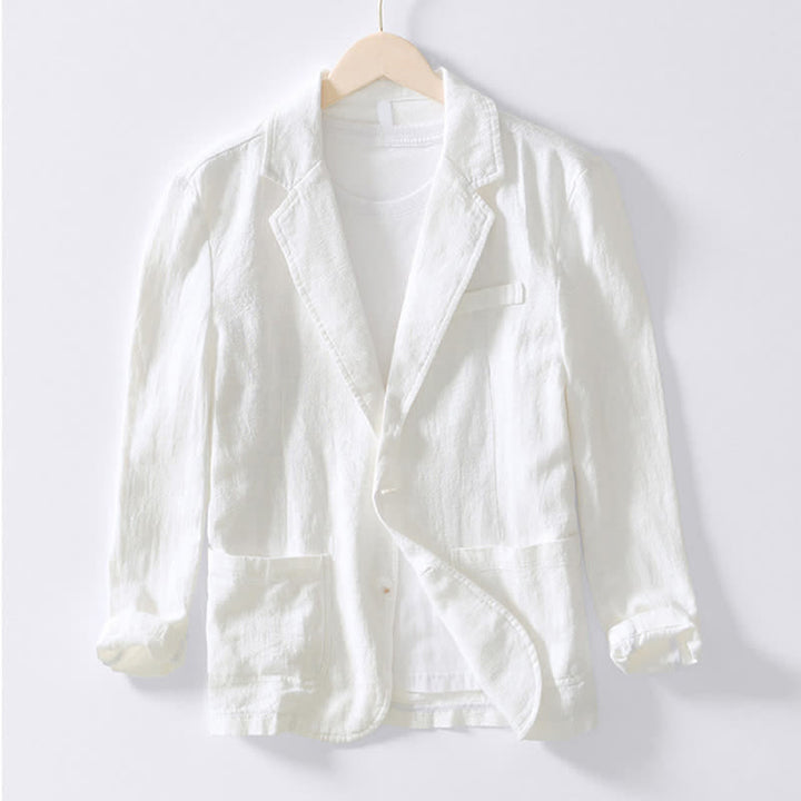 Buddha Stones Spring Fall Casual Minimalist Ramie Cotton Lapel Solid Men's Jacket With Pockets - White - US/UK/AU44，EU54 (4XL) - image 28