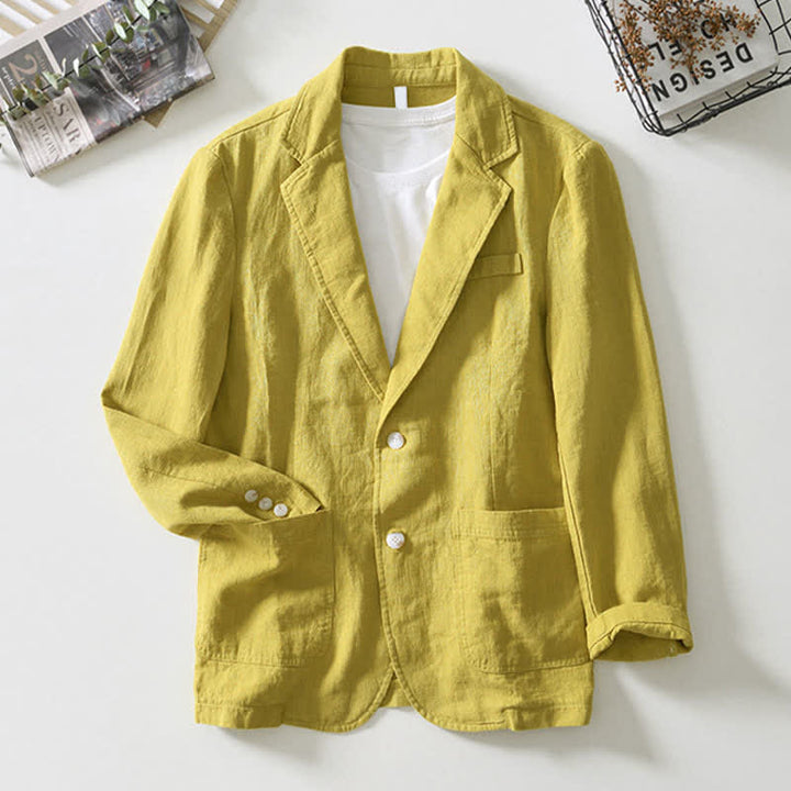 Buddha Stones Spring Fall Casual Minimalist Ramie Cotton Lapel Solid Men's Jacket With Pockets - image 11