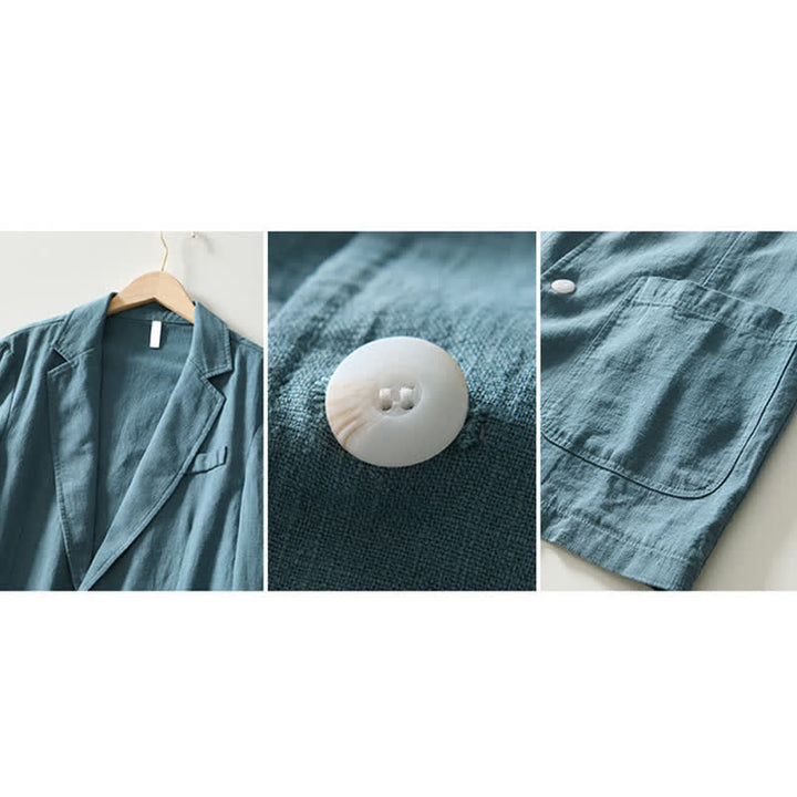 Buddha Stones Spring Fall Casual Minimalist Ramie Cotton Lapel Solid Men's Jacket With Pockets - image 21