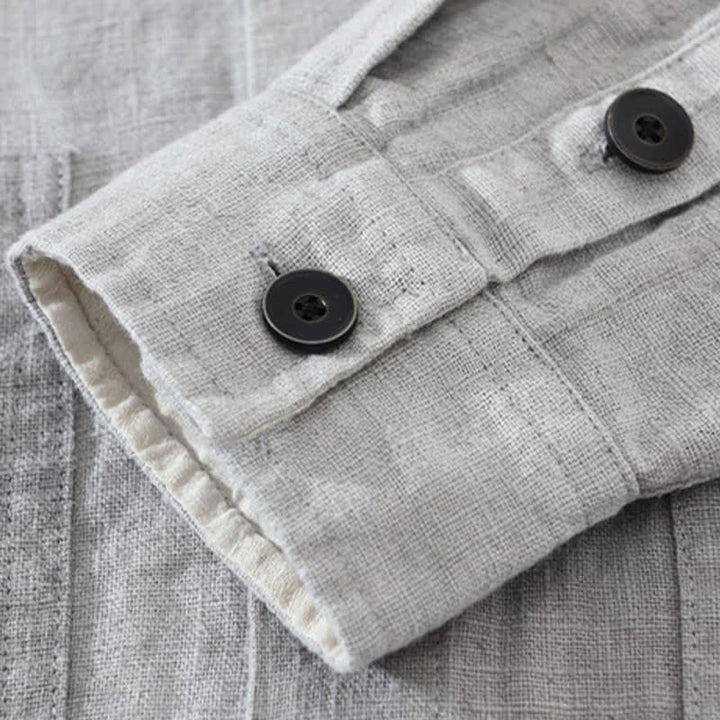Buddha Stones Spring Fall Casual Solid Ramie Cotton Men's Jacket With Pockets - image 17