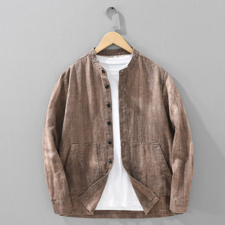 Buddha Stones Spring Fall Casual Solid Ramie Cotton Men's Jacket With Pockets - Sienna - US/UK/AU42，EU52 (3XL) - image 18