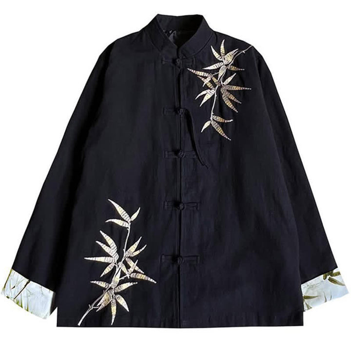 Buddha Stones Fall Winter Tang Style Vintage Frog Button Bamboo Cotton Linen Men's Jacket - image 21