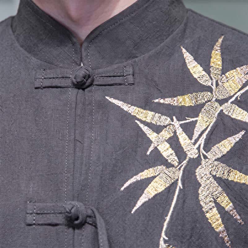 Buddha Stones Fall Winter Tang Style Vintage Frog Button Bamboo Cotton Linen Men's Jacket - image 9