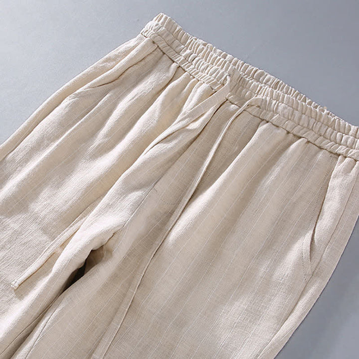 Buddha Stones Spring Summer Casual Drawstring Striped Cropped Pants Men's Tapered Pants With Pockets - image 5