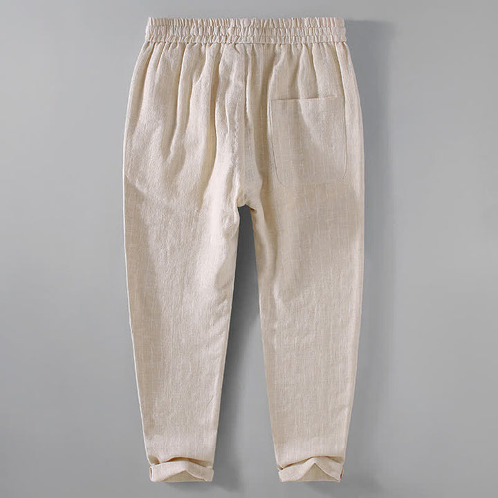 Buddha Stones Spring Summer Casual Drawstring Striped Cropped Pants Men's Tapered Pants With Pockets - image 3