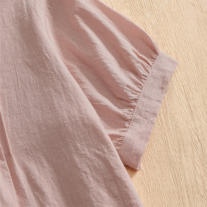 Buddha Stones Summer Casual Minimalist Button-Up Solid Cotton Women's Short Sleeve Shirts - image 13