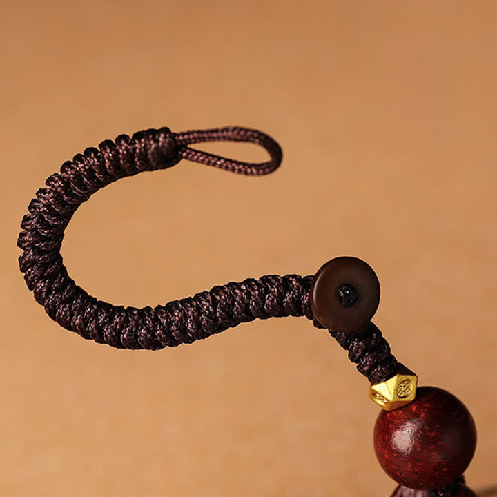Buddha Stones Red Sandalwood Om Mani Padme Hum Yuanbao Wisdom Keychains - image 4