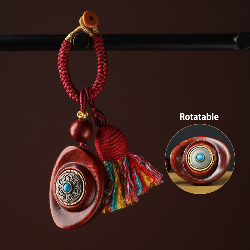 Buddha Stones Red Sandalwood Om Mani Padme Hum Yuanbao Wisdom Keychains - Tassel Yuanbao - image 7