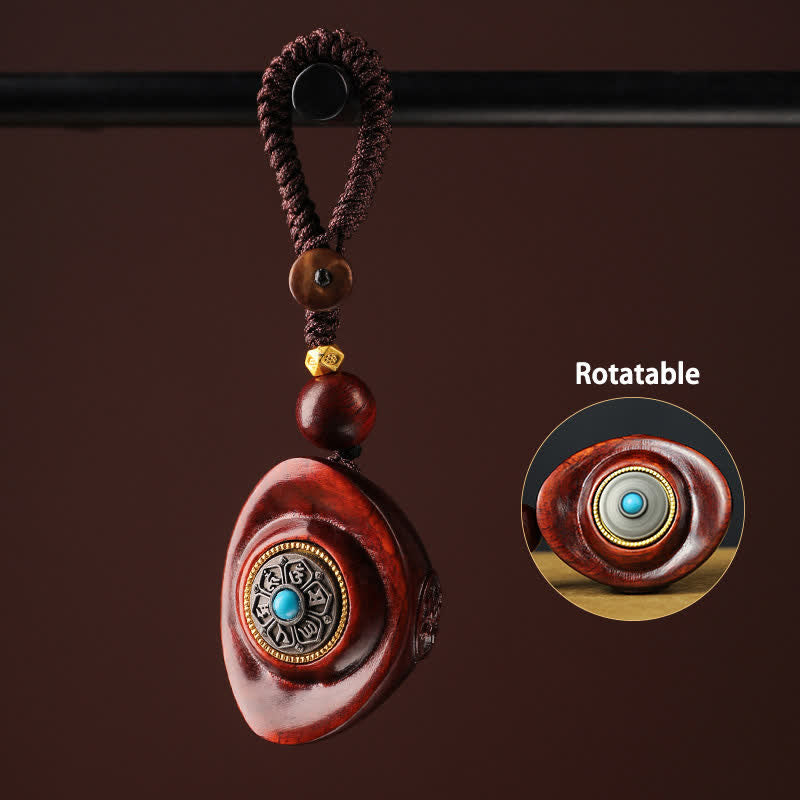Buddha Stones Red Sandalwood Om Mani Padme Hum Yuanbao Wisdom Keychains - Simple Yuanbao - image 0