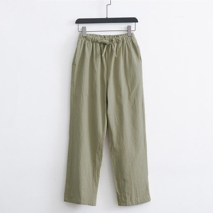 Buddha Stones Men's Solid Color Cotton Casual Drawstring Pants With Pockets - YellowGreen - US/UK/AU44，EU54 (4XL)  - image 0