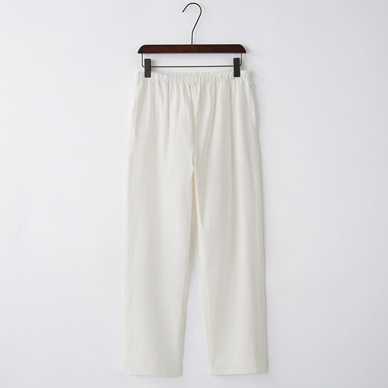 Buddha Stones Men's Solid Color Cotton Casual Drawstring Pants With Pockets - White - US/UK/AU44，EU54 (4XL)  - image 8