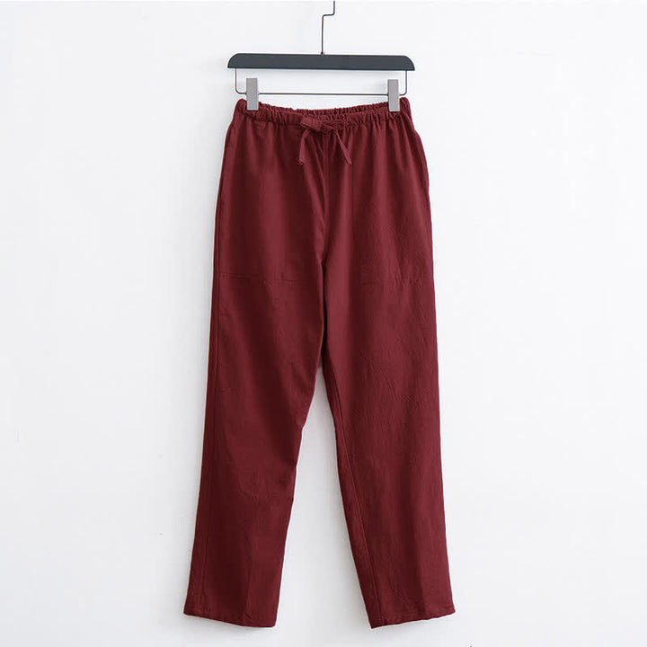 Buddha Stones Men's Solid Color Cotton Casual Drawstring Pants With Pockets - Crimson - US/UK/AU44，EU54 (4XL)  - image 9