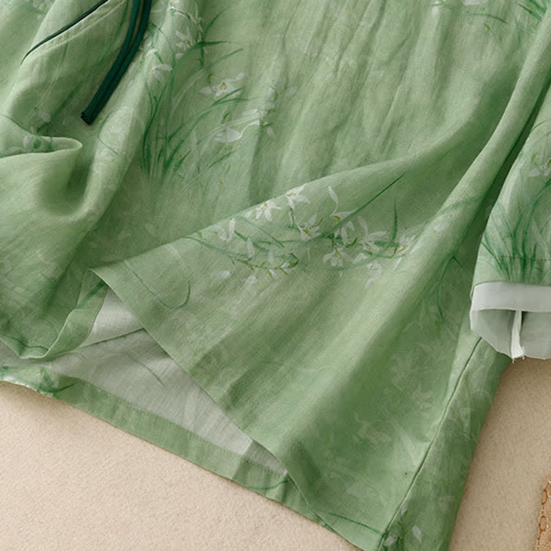 Buddha Stones Spring Summer Vintage Tang Style Frog Button Floral Women's Long Sleeve Shirts - image 17