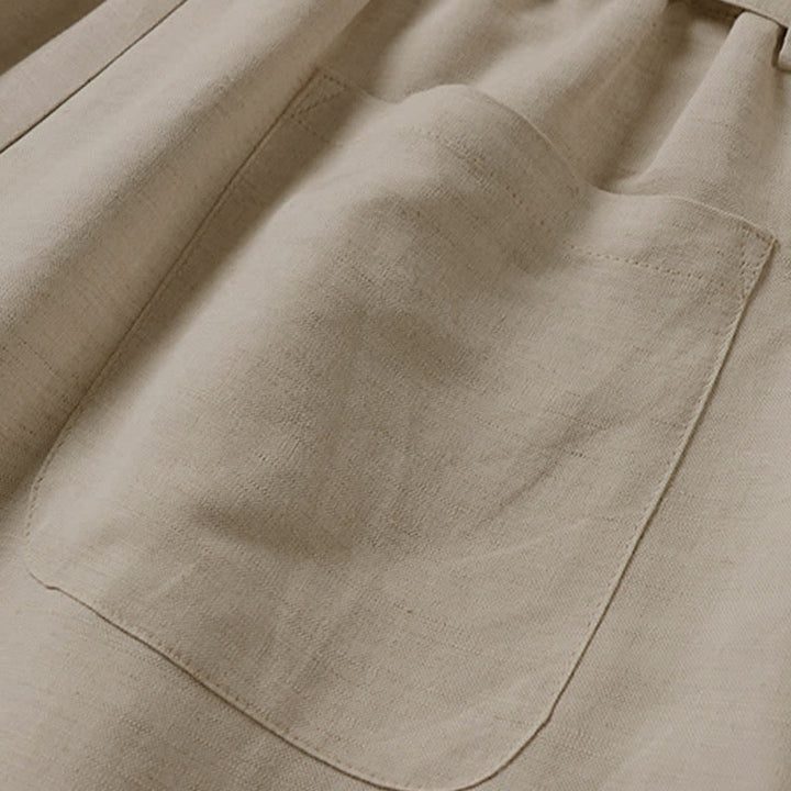Buddha Stones Summer Zipper Elastic Waist Design Men's Cotton Linen Wide Leg Pants With Pockets - image 7