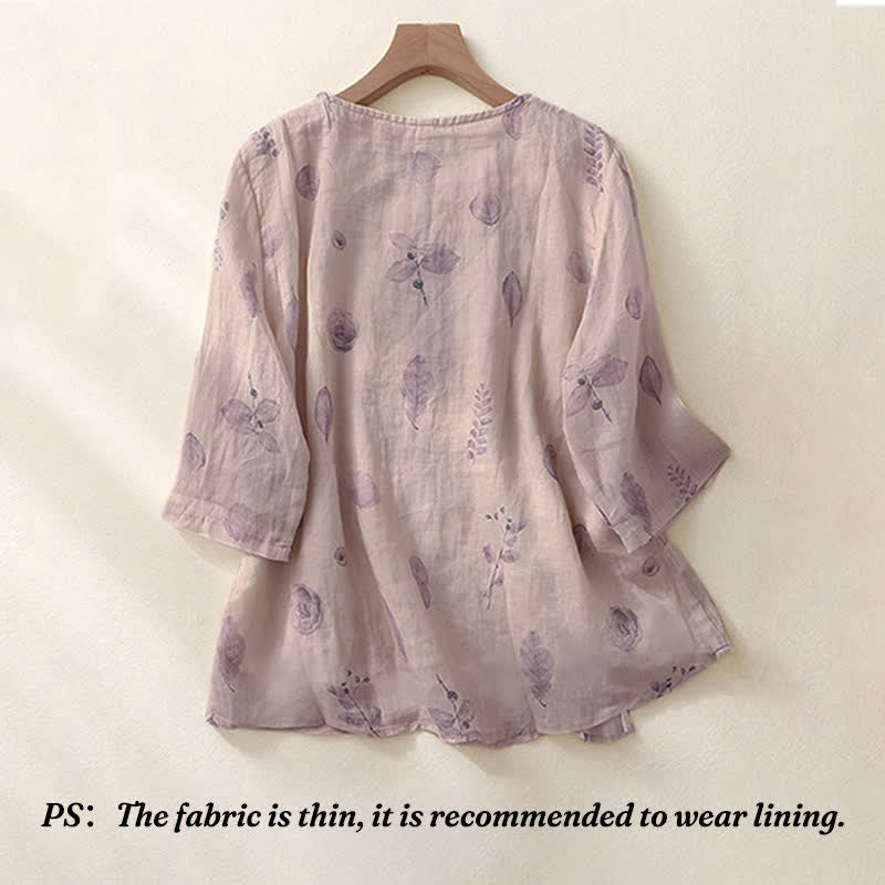 Buddha Stones Embroidery Design Leaves Women's Three Quarter Sleeve Shirt - image 1