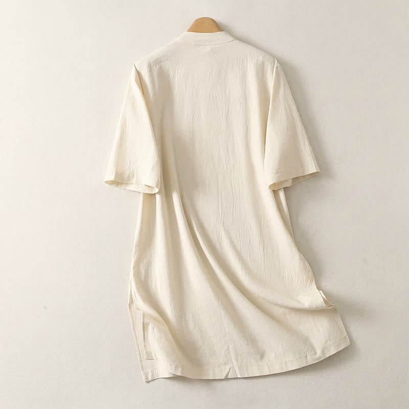 Buddha Stones Summer Casual Tang Style Mandarin Collar Solid Women's Short Sleeve Dresses - image 1