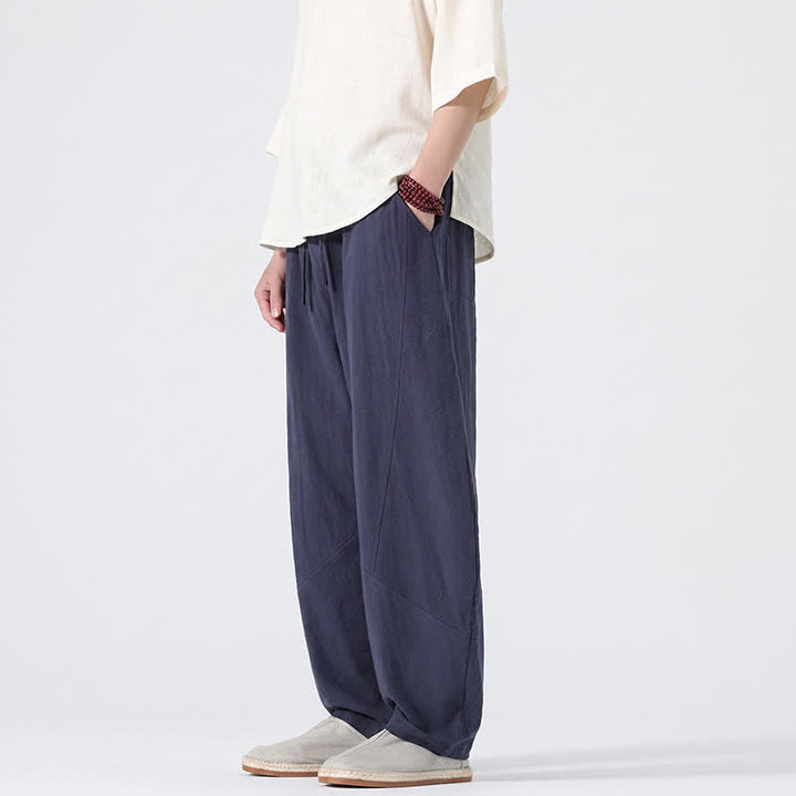 Buddha Stones Spring Summer Casual Minimalist Drawstring Solid Linen Long Pants Men's Straight Leg Pants With Pockets - image 13