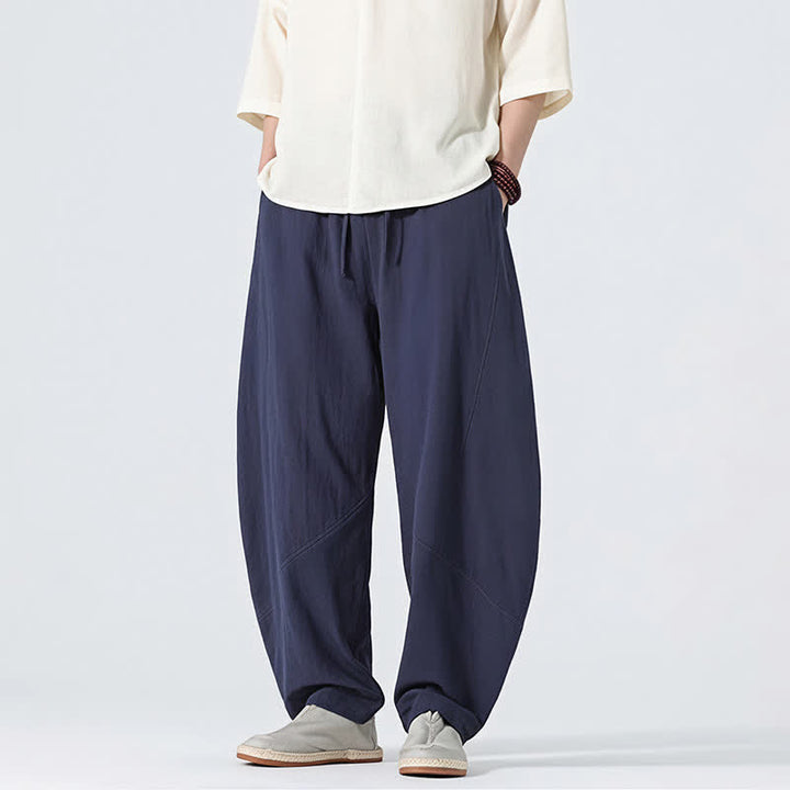 Buddha Stones Spring Summer Casual Minimalist Drawstring Solid Linen Long Pants Men's Straight Leg Pants With Pockets - image 10