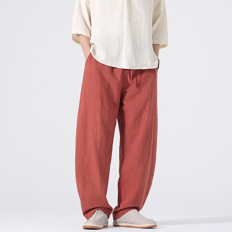 Buddha Stones Spring Summer Casual Minimalist Drawstring Solid Linen Long Pants Men's Straight Leg Pants With Pockets - image 19