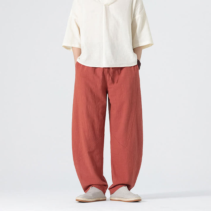 Buddha Stones Spring Summer Casual Minimalist Drawstring Solid Linen Long Pants Men's Straight Leg Pants With Pockets - IndianRed - US/UK/AU46，EU56 (5XL) - image 17