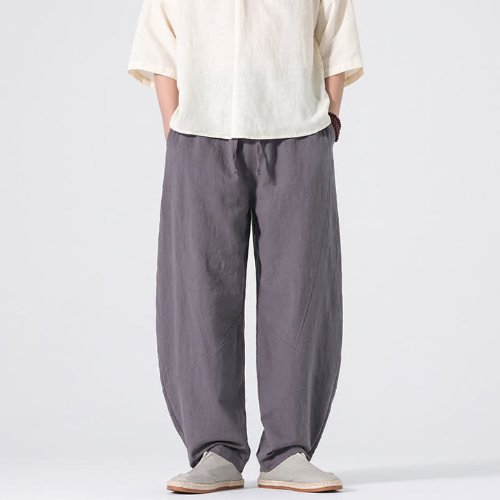 Buddha Stones Spring Summer Casual Minimalist Drawstring Solid Linen Long Pants Men's Straight Leg Pants With Pockets - SlateGray - US/UK/AU46，EU56 (5XL) - image 0