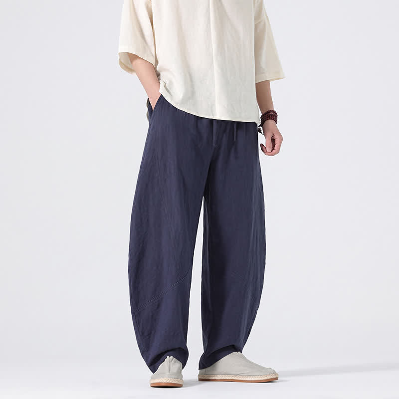 Buddha Stones Spring Summer Casual Minimalist Drawstring Solid Linen Long Pants Men's Straight Leg Pants With Pockets - image 14