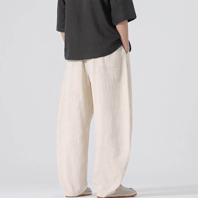Buddha Stones Spring Summer Casual Minimalist Drawstring Solid Linen Long Pants Men's Straight Leg Pants With Pockets - image 32