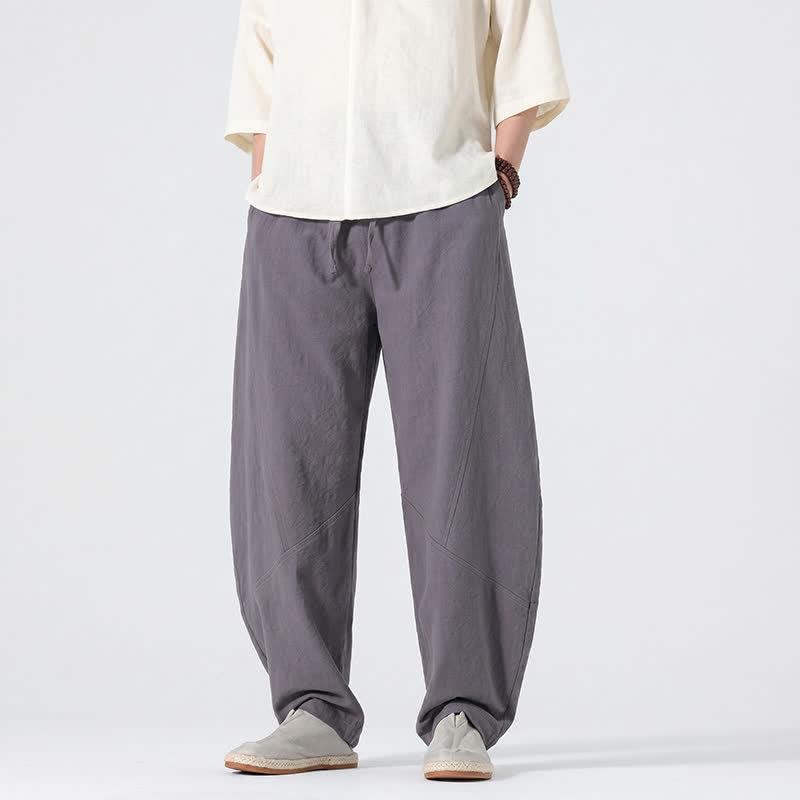 Buddha Stones Spring Summer Casual Minimalist Drawstring Solid Linen Long Pants Men's Straight Leg Pants With Pockets - image 3