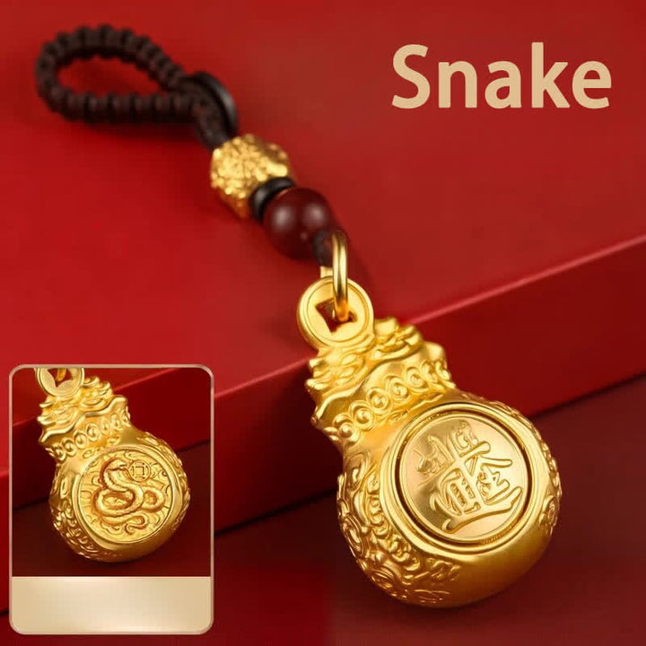 Buddha Stones "Make A Fortune Every Day" Golden Tone Copper Chinese Zodiac Fortune Money Bag Coins Keychains - Snake - image 21