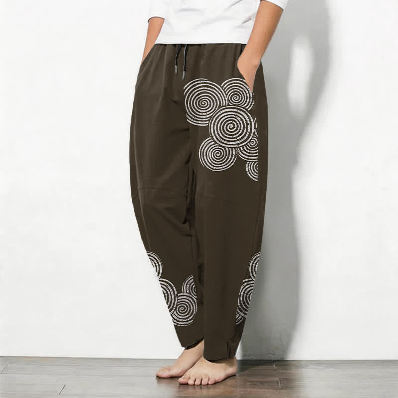 Buddha Stones Pure Cotton Concentric Spiral Pattern Drawstring Men's Tapered Pants With Pockets - image 8