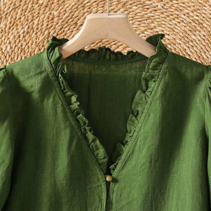 Buddha Stones Spring Summer Boho Button-Up Solid Women's Long Sleeve Shirts - image 2