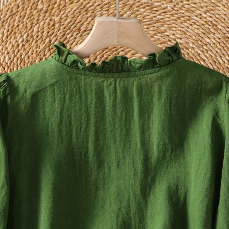 Buddha Stones Spring Summer Boho Button-Up Solid Women's Long Sleeve Shirts - image 3