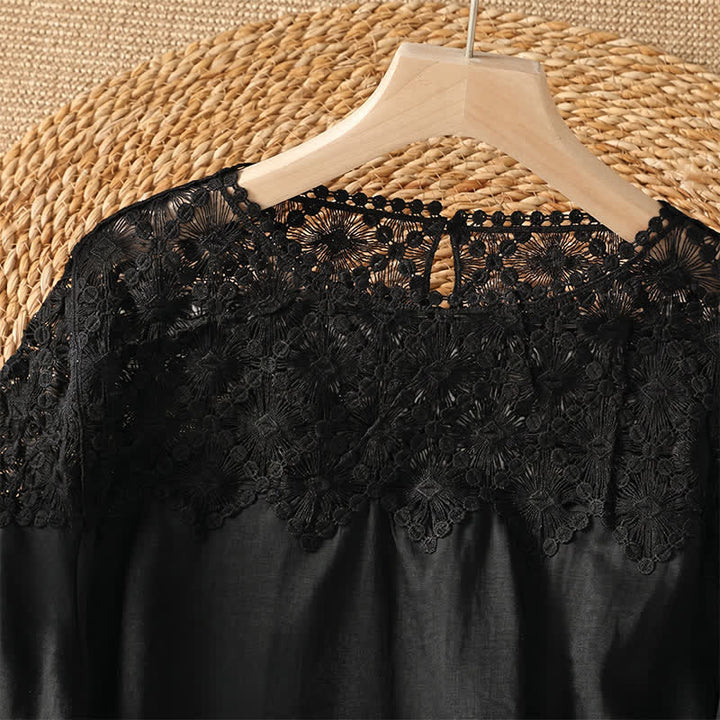 Buddha Stones Summer Elegant Casual Lace Solid Women's Long Sleeve T-Shirt - image 2