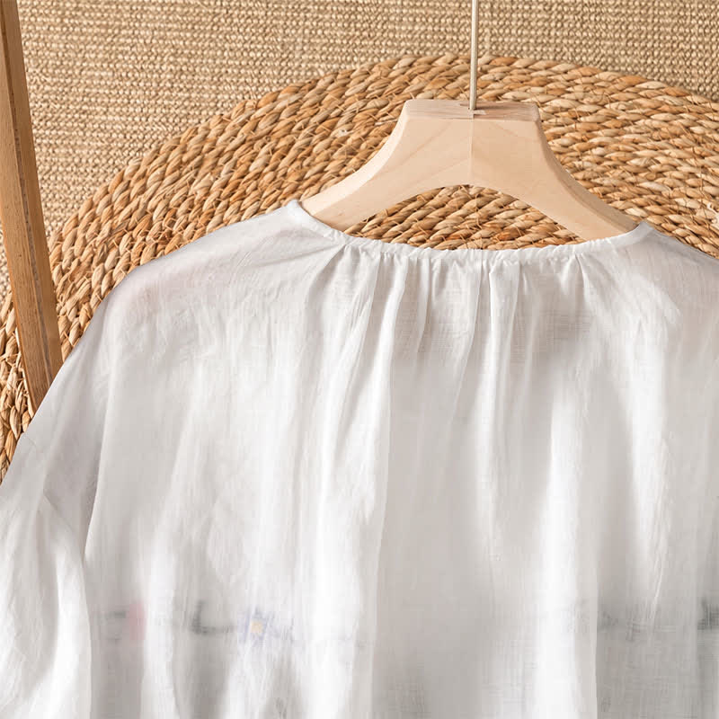 Buddha Stones Spring Summer Boho Embroidery Floral Women's Short Sleeve Shirts - image 3
