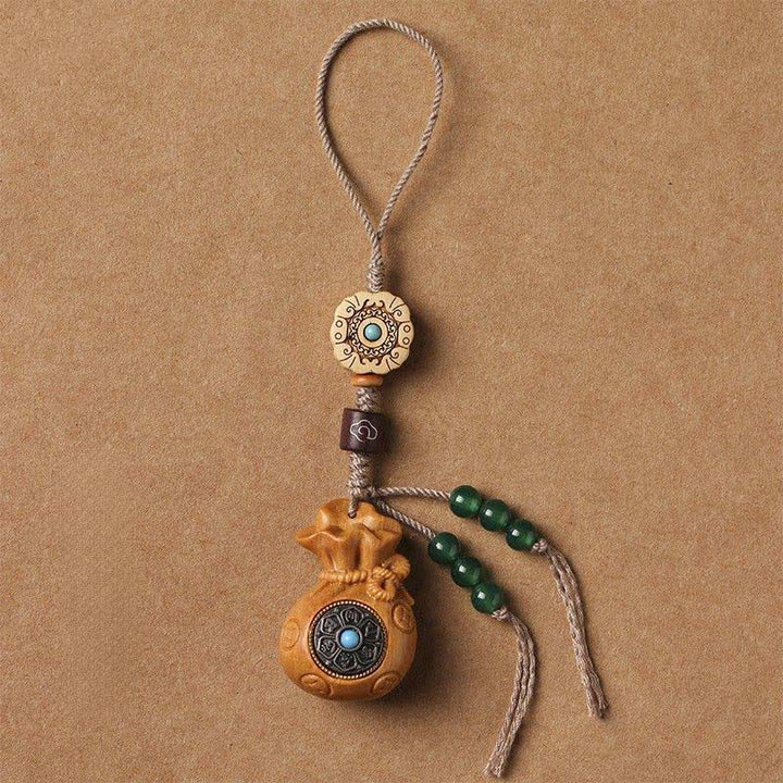 Buddha Stones Red Sandalwood Green Sandalwood Om Mani Padme Hum Blessing Chinese Coin Money Bag Design Serenity Keychains - Sandalwood - Phone Hanging Decoration - image 21