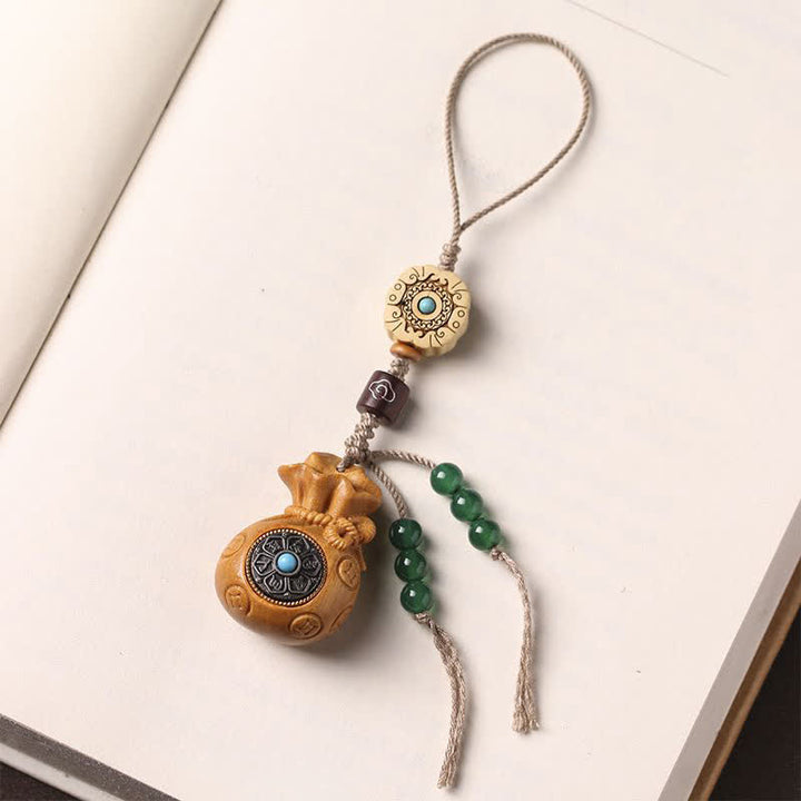 Buddha Stones Red Sandalwood Green Sandalwood Om Mani Padme Hum Blessing Chinese Coin Money Bag Design Serenity Keychains - image 18
