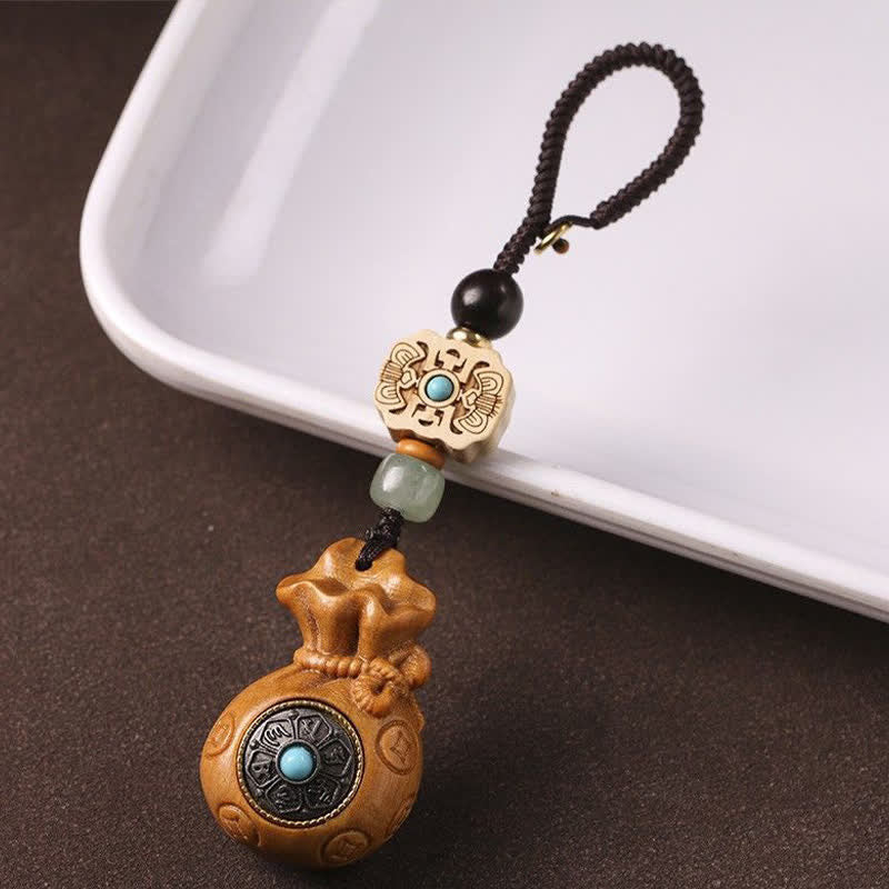 Buddha Stones Red Sandalwood Green Sandalwood Om Mani Padme Hum Blessing Chinese Coin Money Bag Design Serenity Keychains - image 13